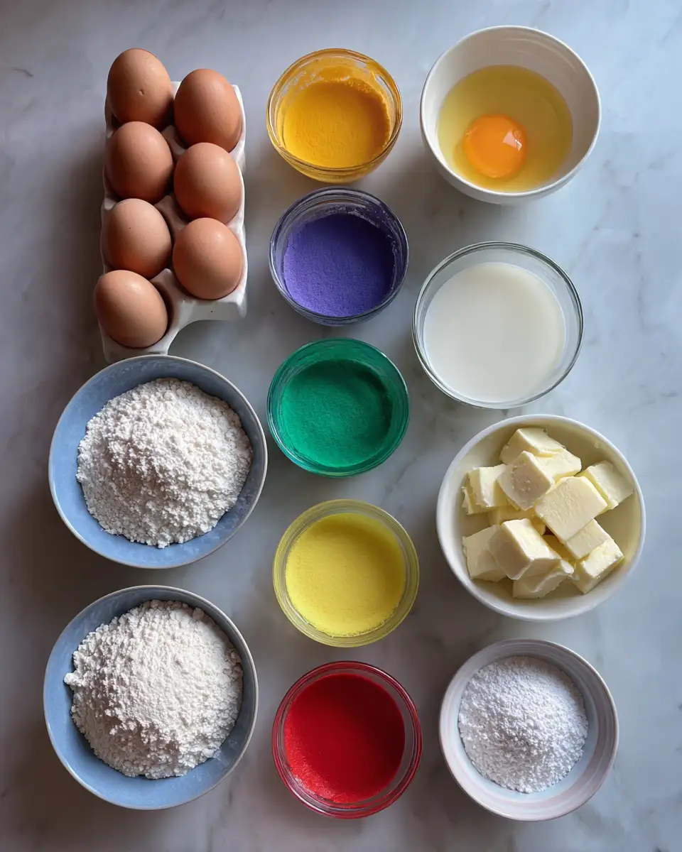 Ingredients for Taste the Rainbow: Create a Stunning Rainbow Crepe Cake