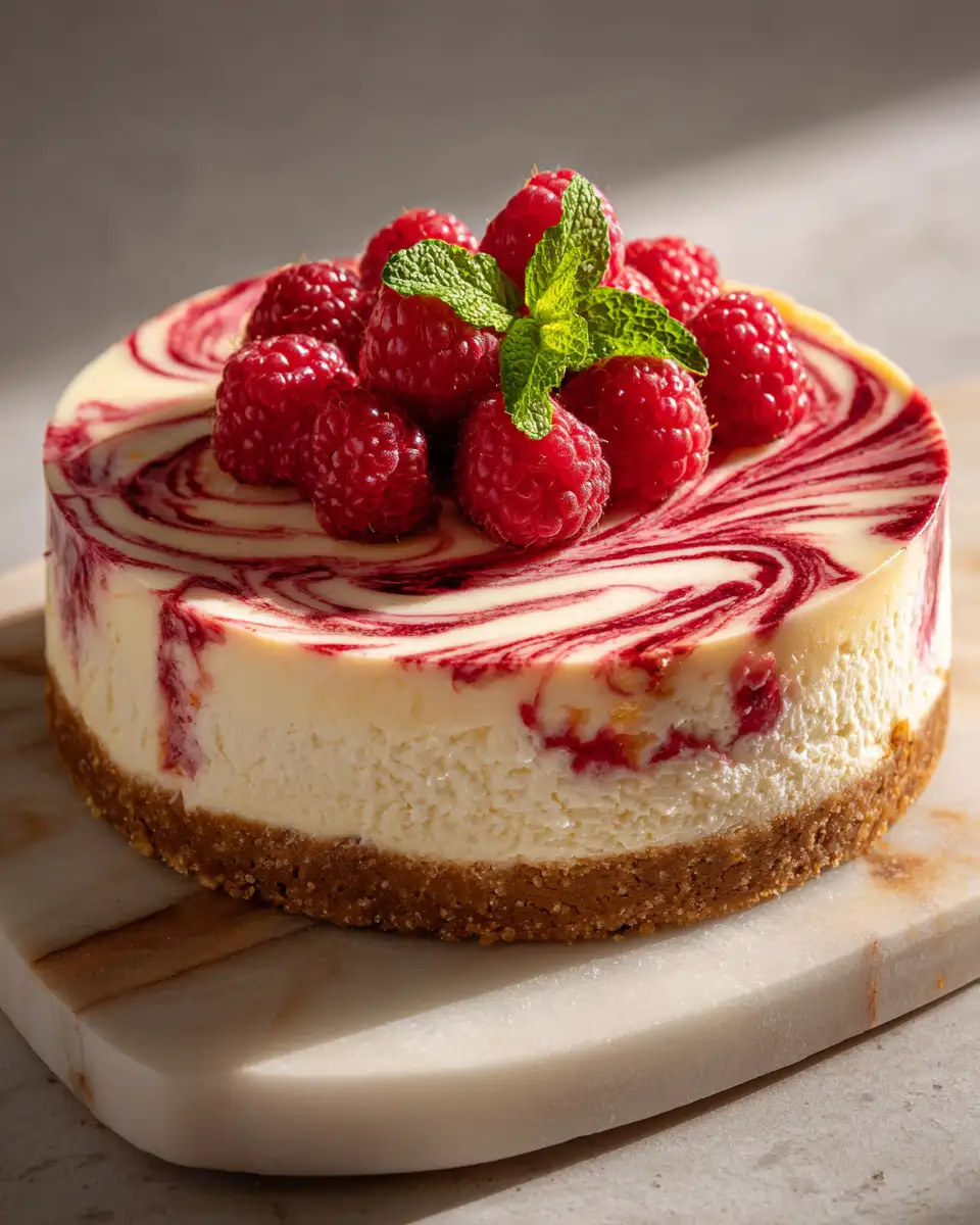 Final dish - Irresistible Raspberry Swirl Cheesecake: A Dessert Dream Come True