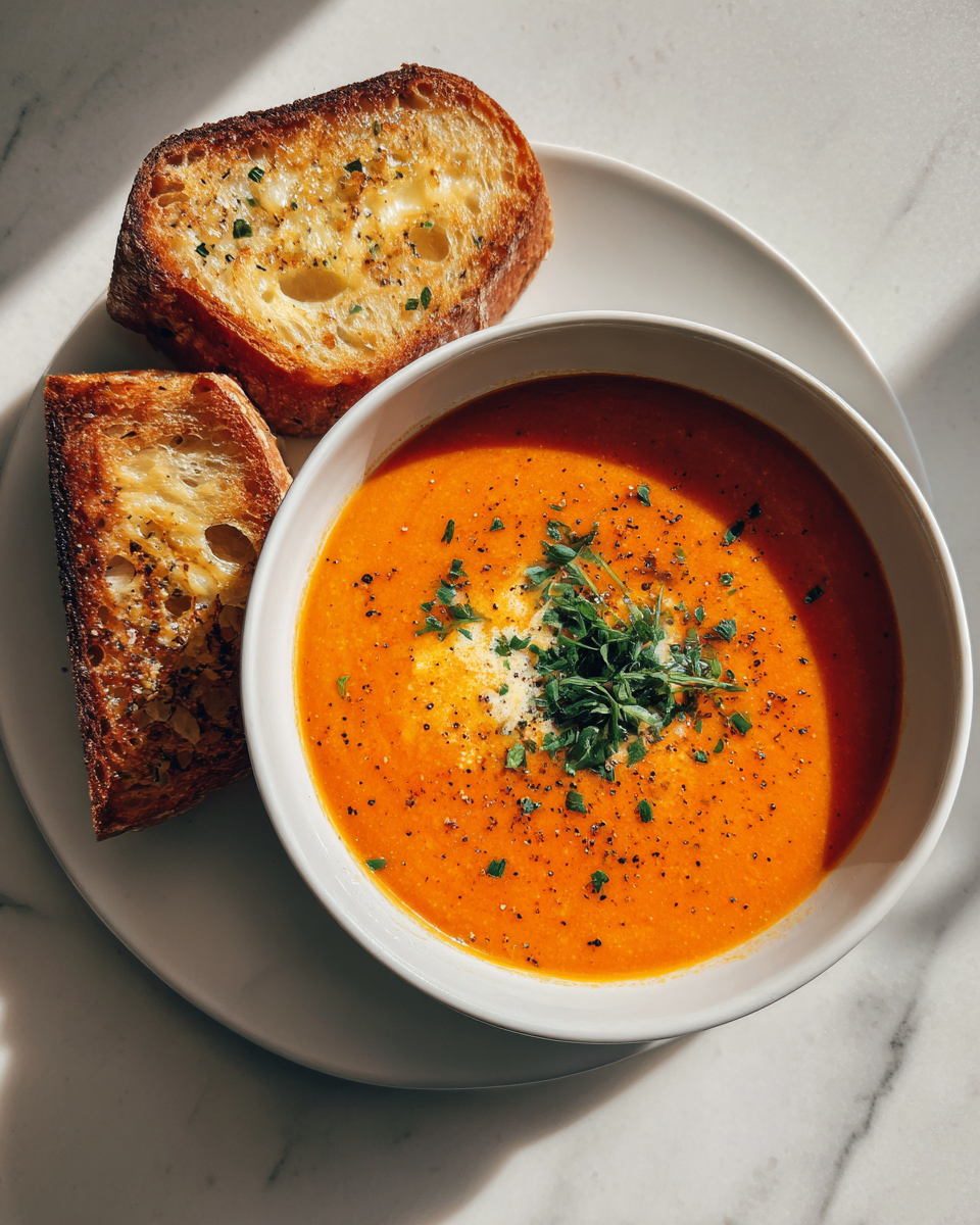 Final dish - Creamy Comfort in a Bowl: Discover the Magic of Roasted Red Pepper Gouda Soup
