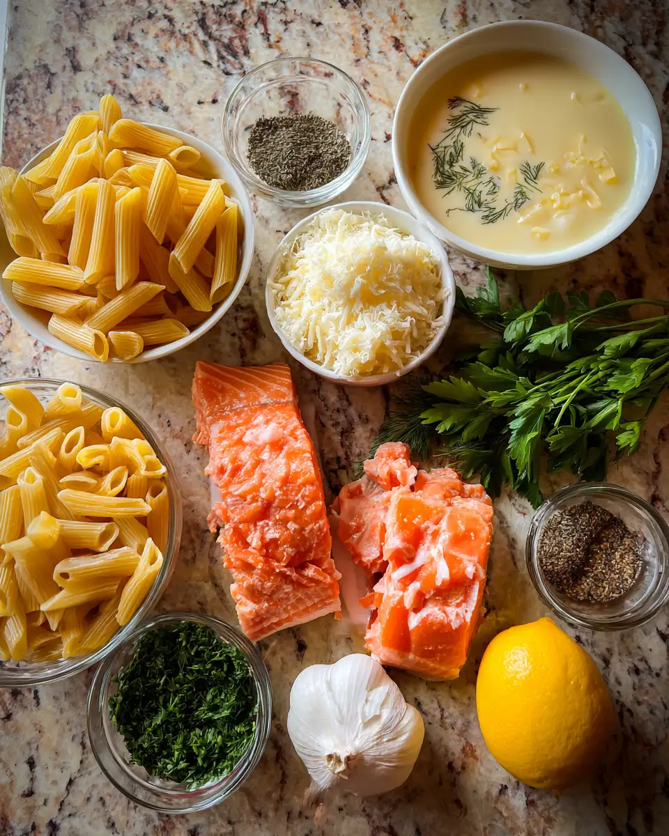 Ingredients for Indulge in the Ultimate Creamy Salmon Pasta Delight