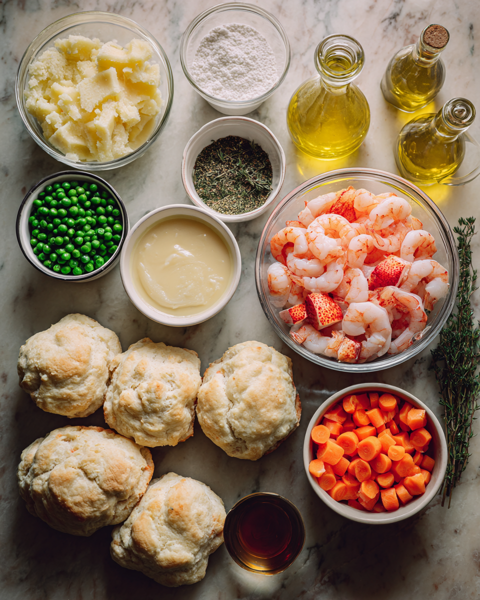 Ingredients for Decadent Delights: Shrimp & Lobster Biscuit Pot Pie Bliss