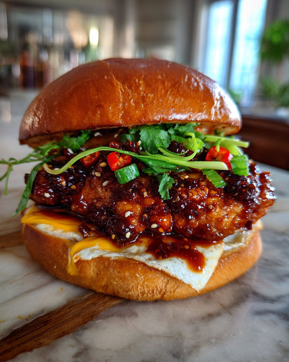 Final dish - Sizzling Korean Chicken Burger: A Fusion of Flavor in Every Bite