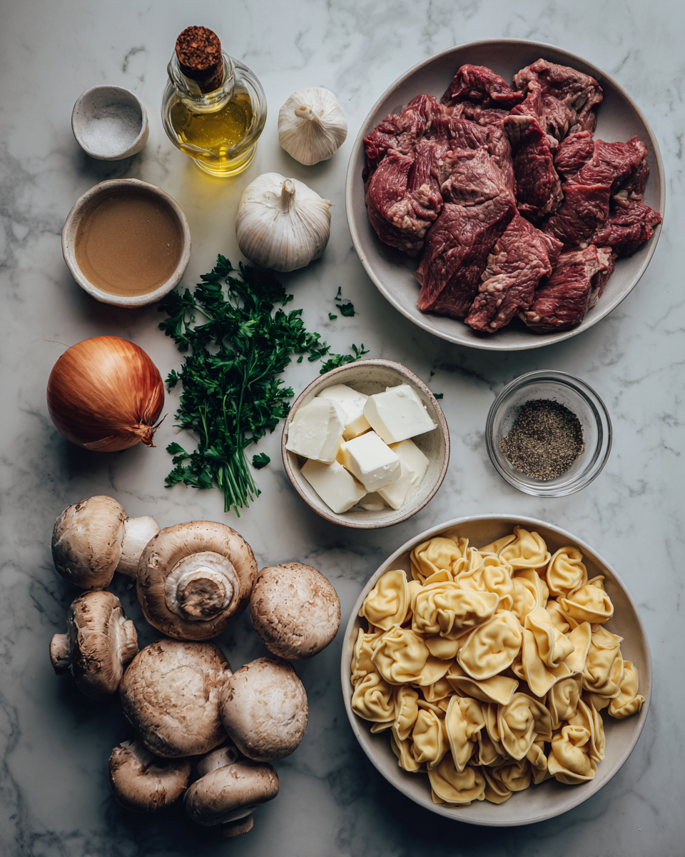 One-Pan Skillet Beef Stroganoff Tortellini: Comfort Food Magic 3 Ingredients for One-Pan Skillet Beef Stroganoff Tortellini: Comfort Food Magic