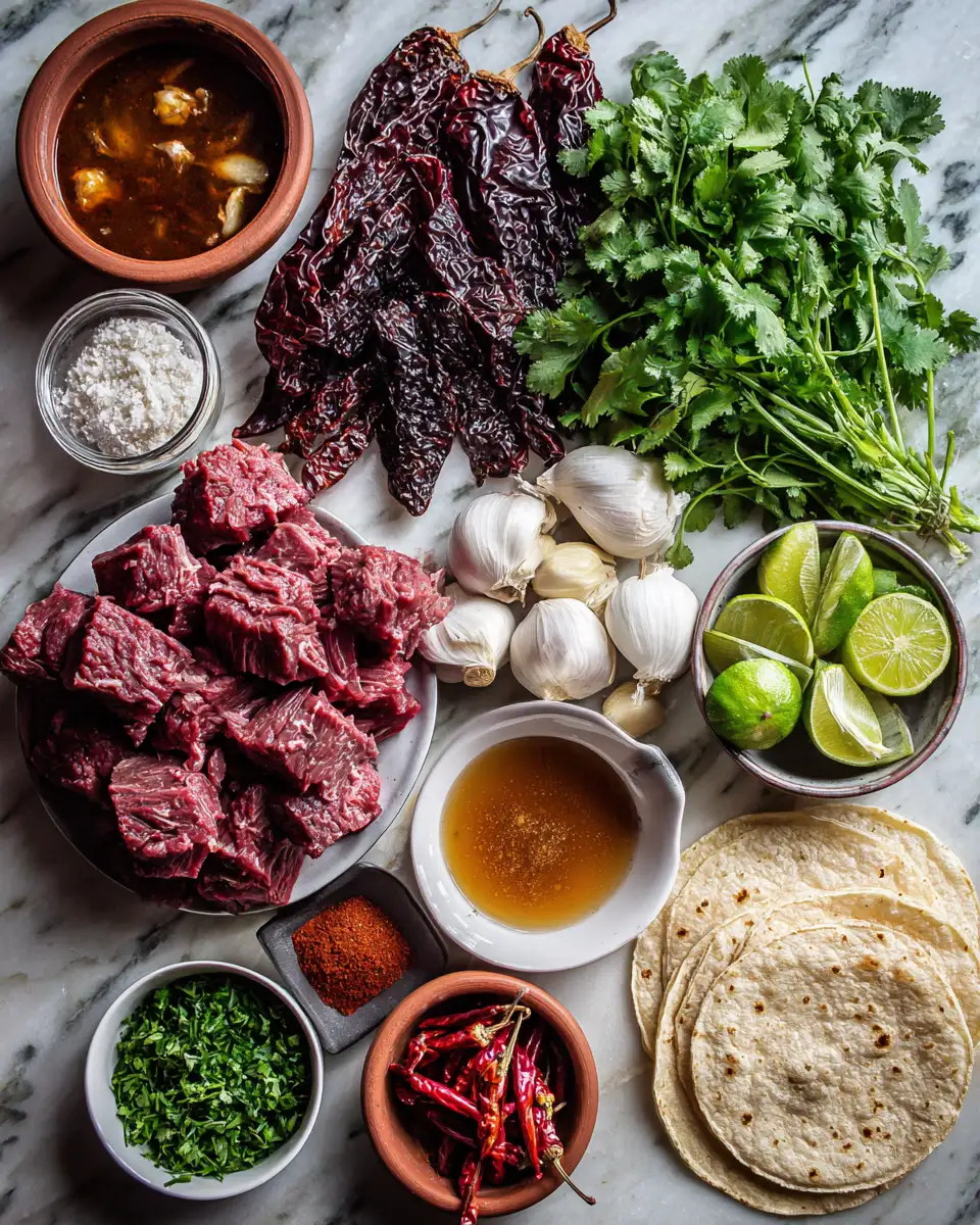 Ingredients for Mouthwatering Slow Cooker Birria Tacos Recipe for Effortless Flavor