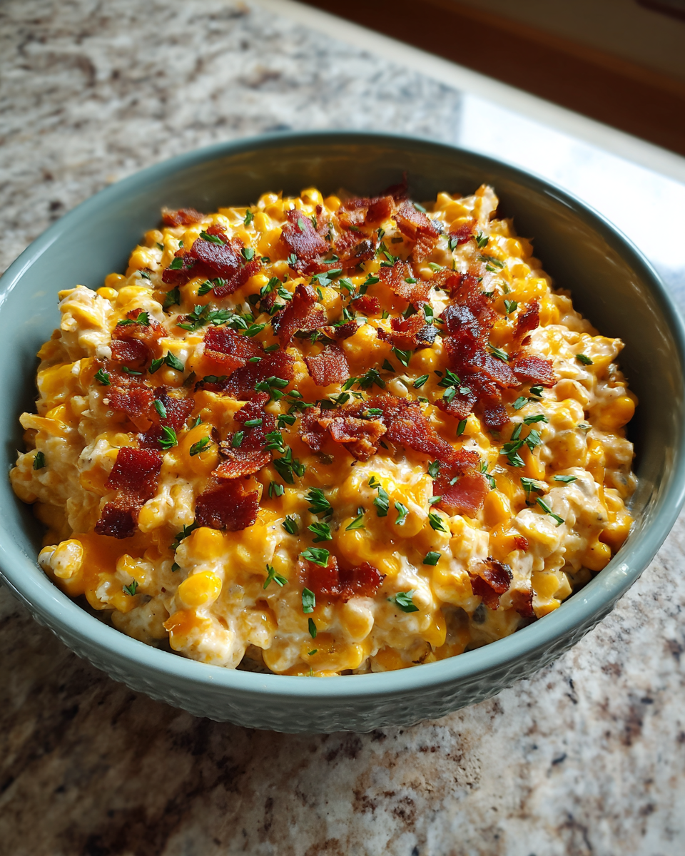 Final dish - Irresistible Slow Cooker Cheddar Corn with Savory Bacon Bliss