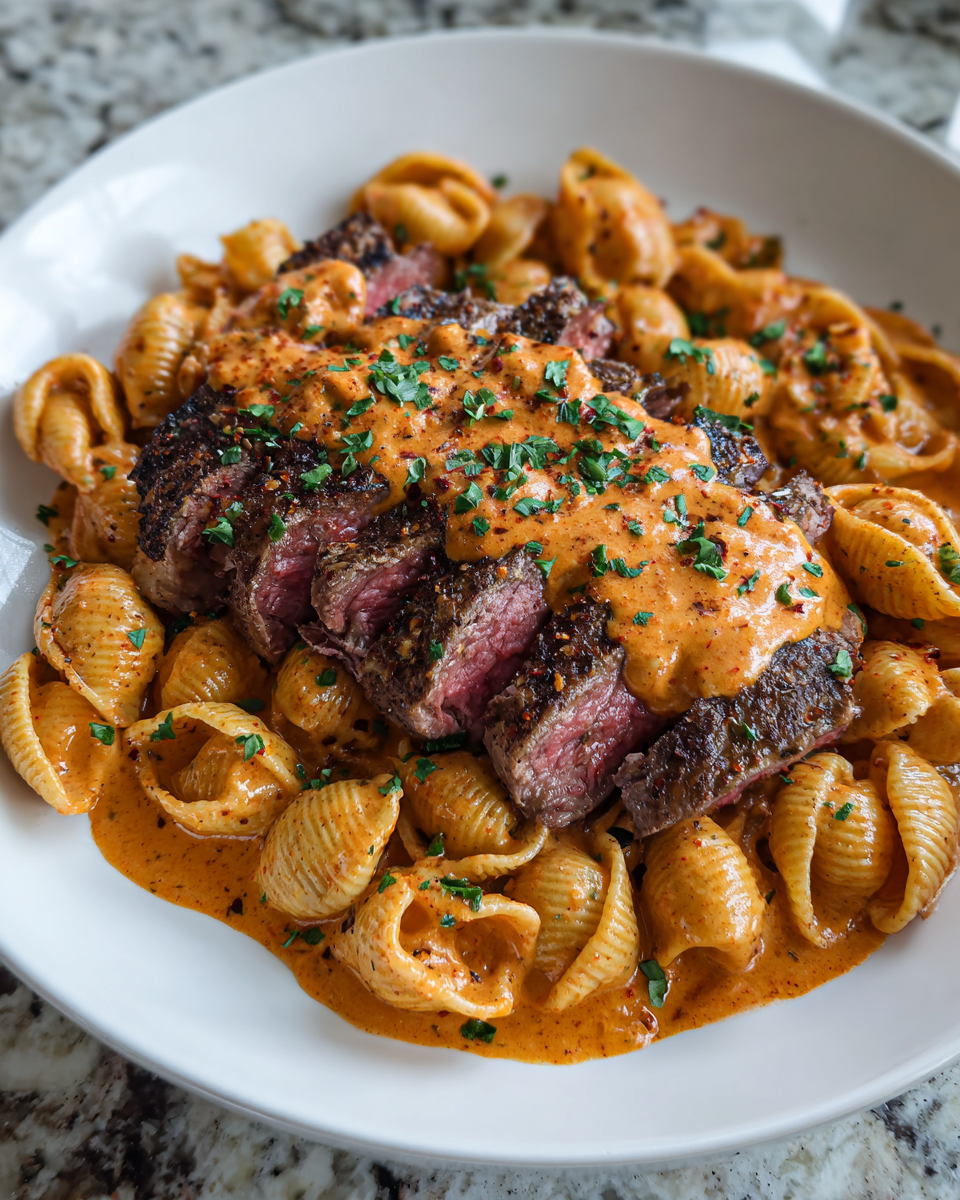 Final dish - Indulge in the Irresistible Allure of Smoky Creamy Paprika Steak Shells