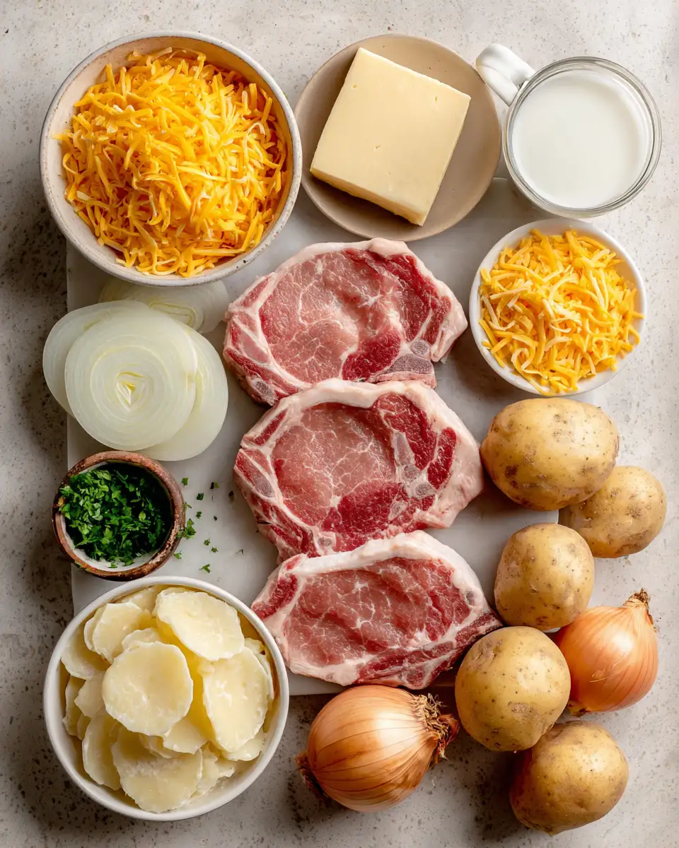 Ingredients for Ultimate Comfort: Smothered Pork Chop and Scalloped Potato Casserole Recipe