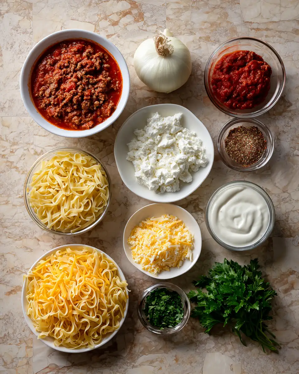 Ingredients for Creamy Comfort: The Ultimate Sour Cream Noodle Bake Delight