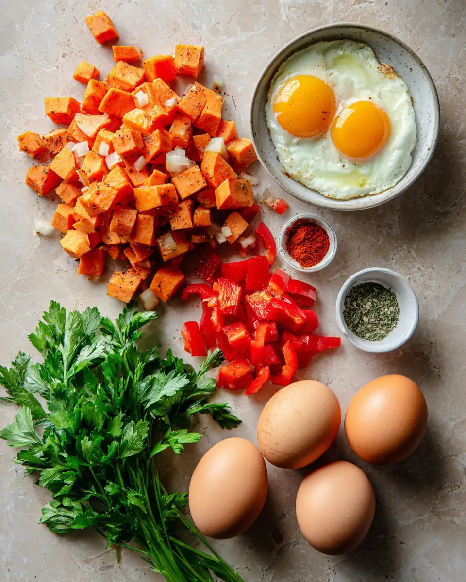 Ingredients for Rise and Shine with Sweet Potato Breakfast Hash and Eggs