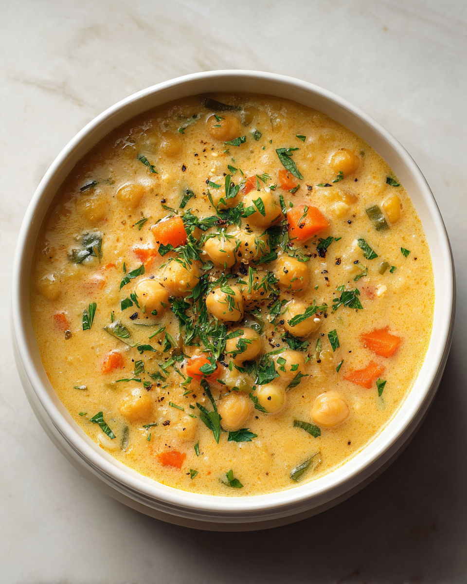 Final dish - Creamy Comfort in a Bowl: Vegan Garlic Chickpea Soup Delight