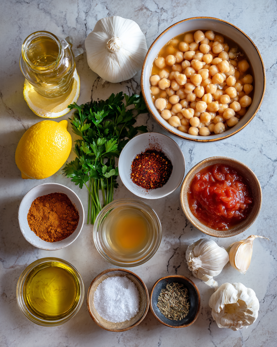 Ingredients for Creamy Comfort in a Bowl: Vegan Garlic Chickpea Soup Delight