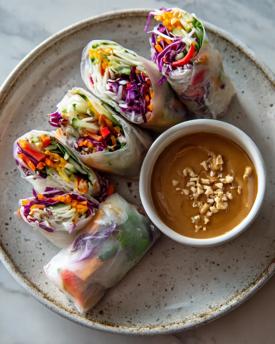 Final dish - Crunchy Vegetable Spring Rolls with Irresistible Peanut Sauce Delight