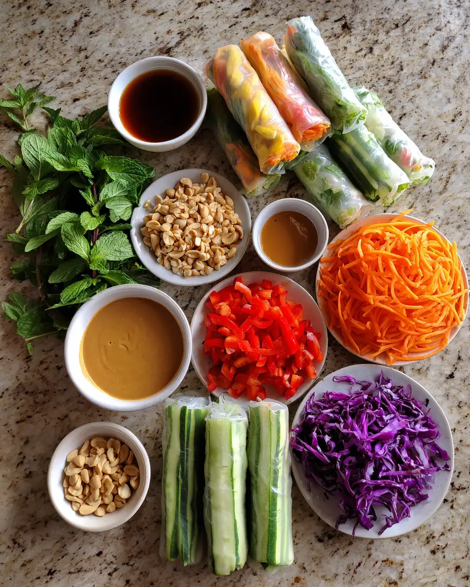 Ingredients for Crunchy Vegetable Spring Rolls with Irresistible Peanut Sauce Delight