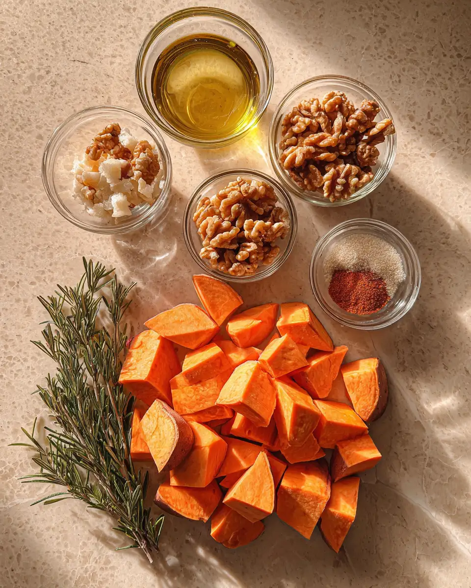 Ingredients for Nutty Sweet Harmony: Walnut Maple Roasted Sweet Potatoes