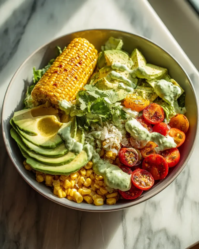 Zesty Avocado & Roasted Corn Bowl with Luscious Cilantro Cream Sauce - Featured Image