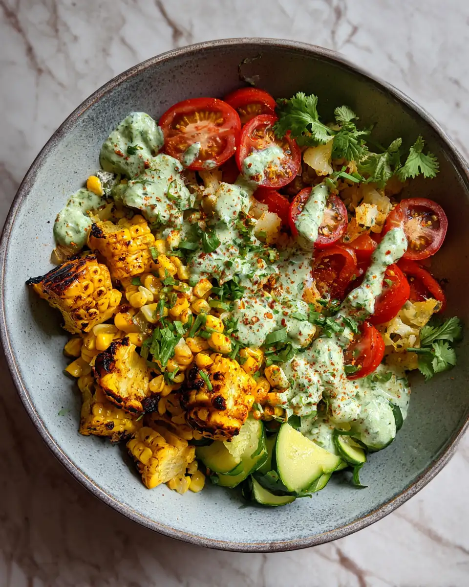 Final dish - Zesty Avocado & Roasted Corn Bowl with Luscious Cilantro Cream Sauce