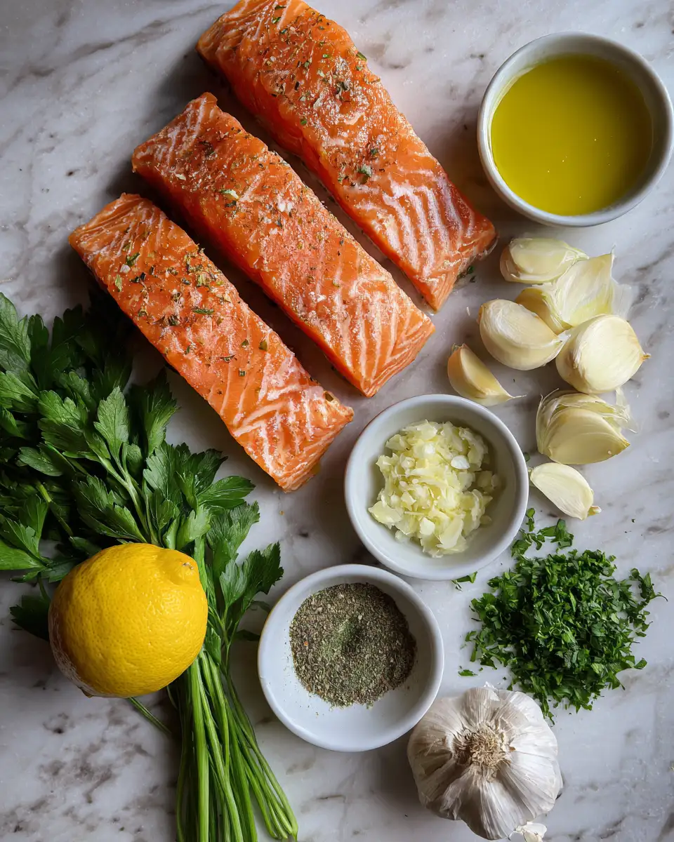 Ingredients for Zesty Delight Baked Lemon Garlic Salmon Recipe