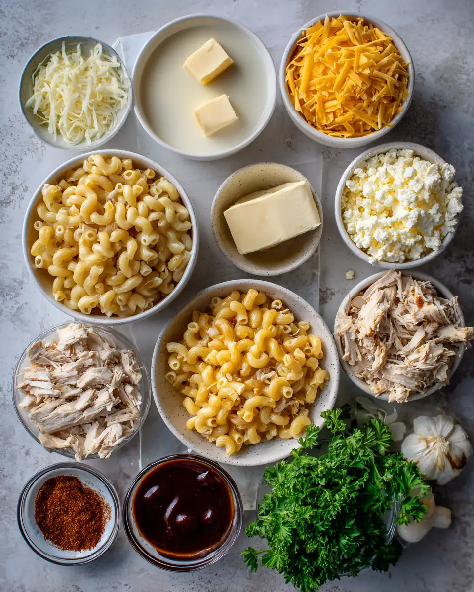 Ingredients for Mouthwatering BBQ Chicken Mac and Cheese Delight