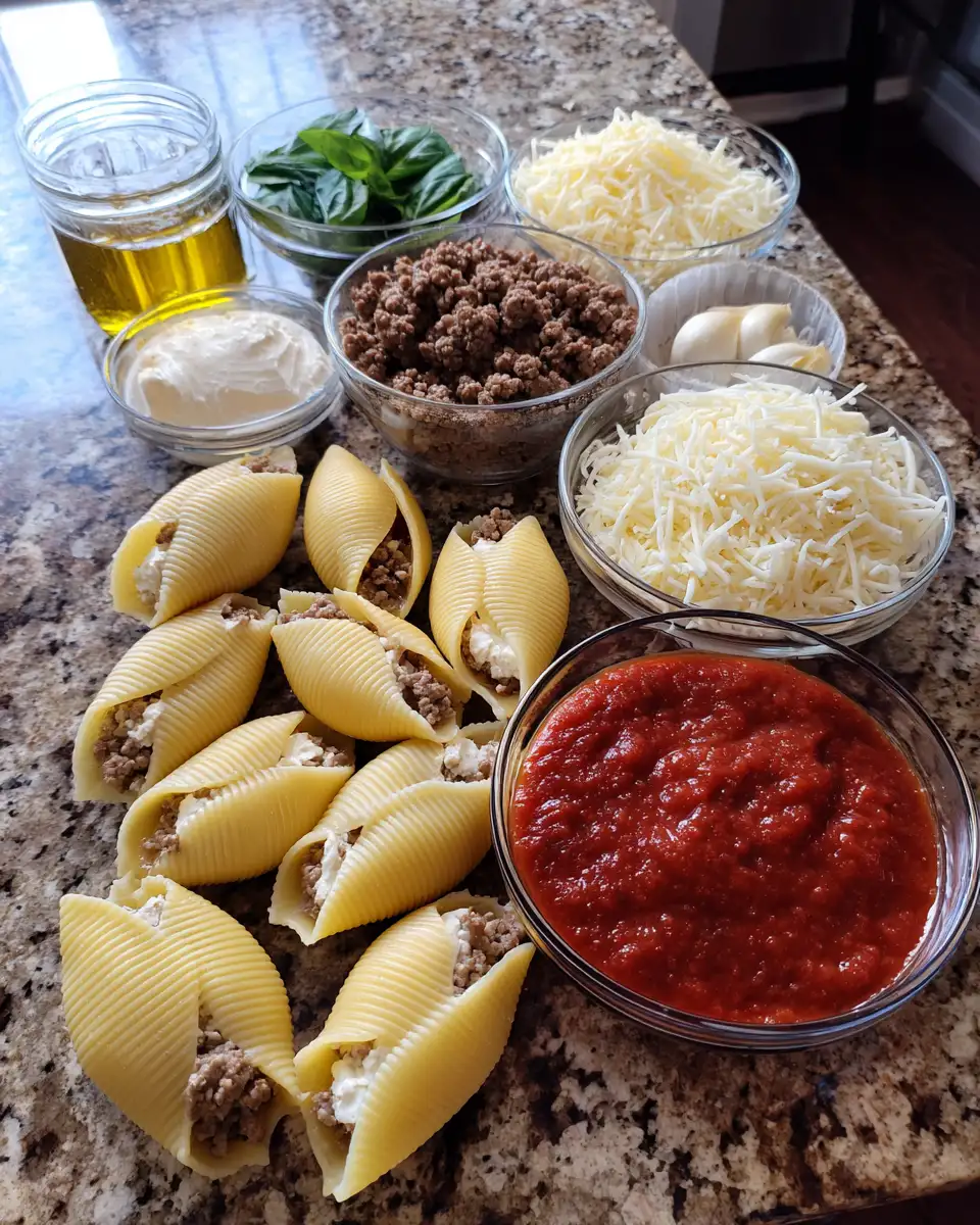 Ingredients for Irresistible Beef and Cheese Stuffed Shells for the Ultimate Comfort Meal