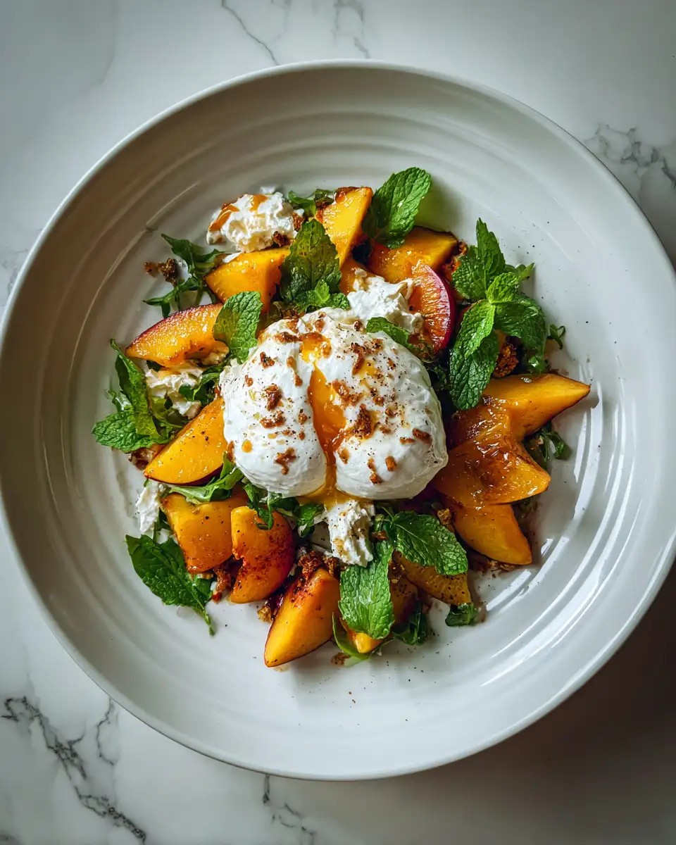Final dish - Sweet Symphony: Caramelized Peach Burrata Salad Delight