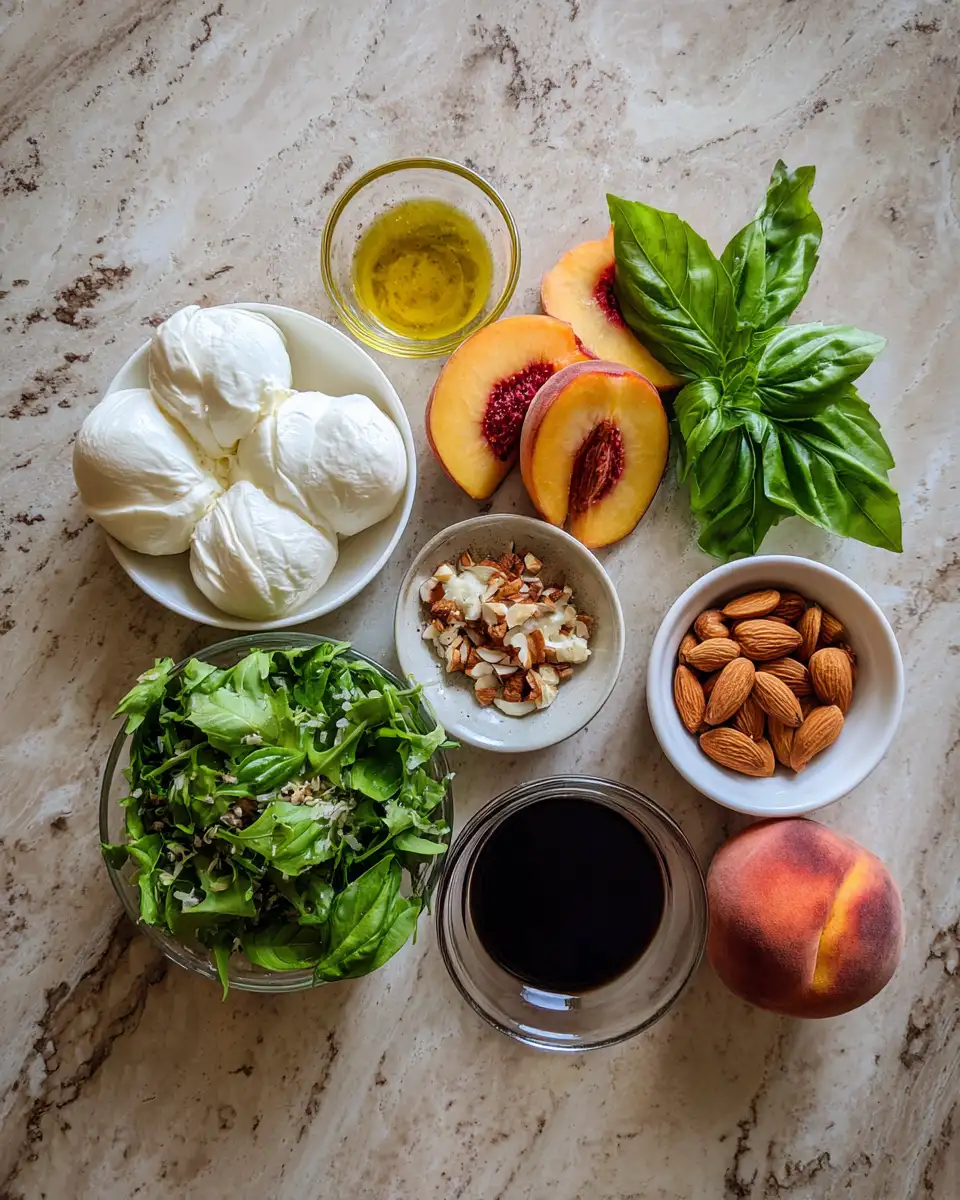 Ingredients for Sweet Symphony: Caramelized Peach Burrata Salad Delight
