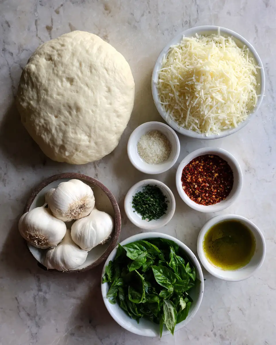 Ingredients for Melt-in-Your-Mouth Cheesy Basil Garlic Pizza Sensation