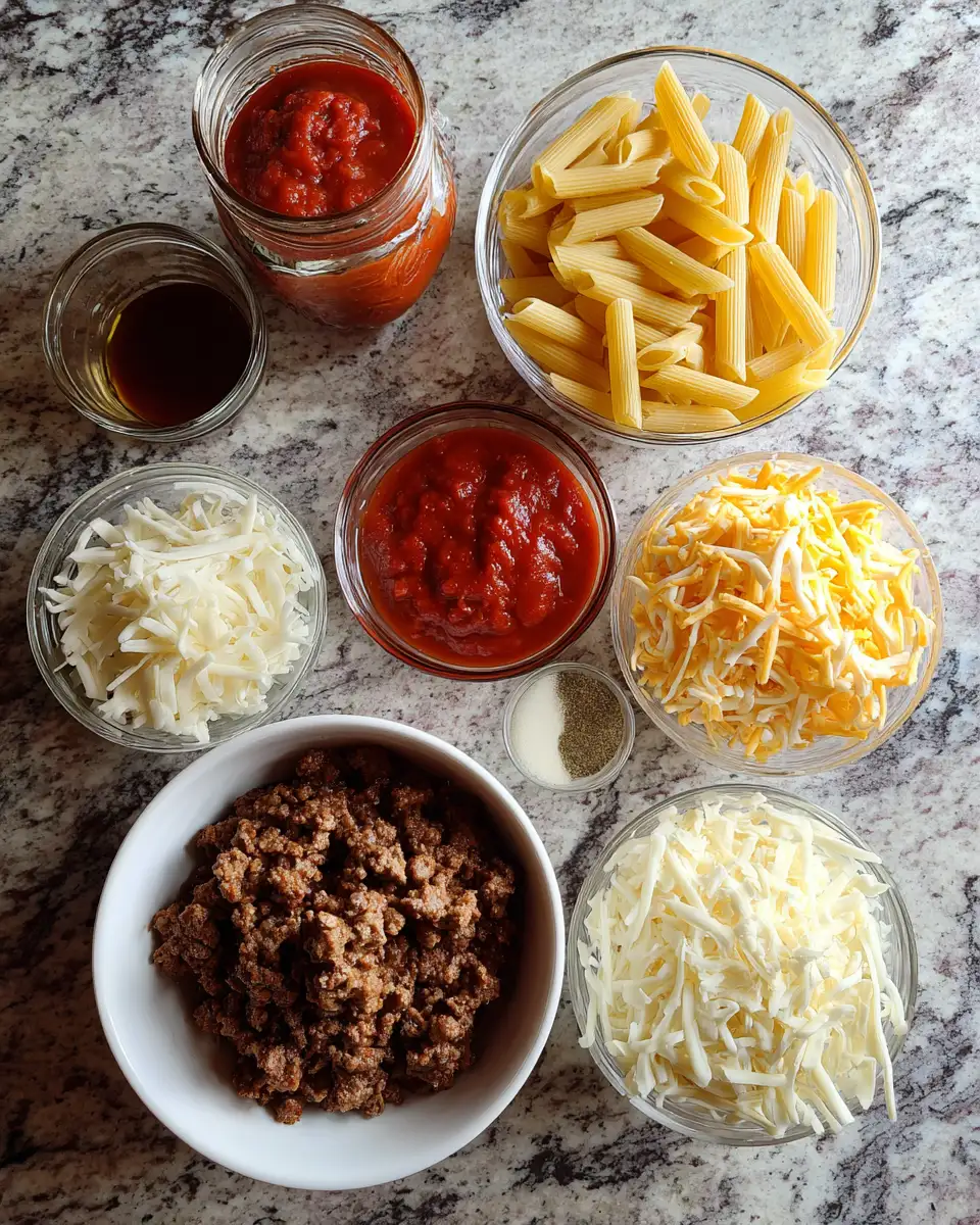 Ingredients for Irresistibly Cheesy Beef Pasta Bake: Your New Comfort Food Obsession