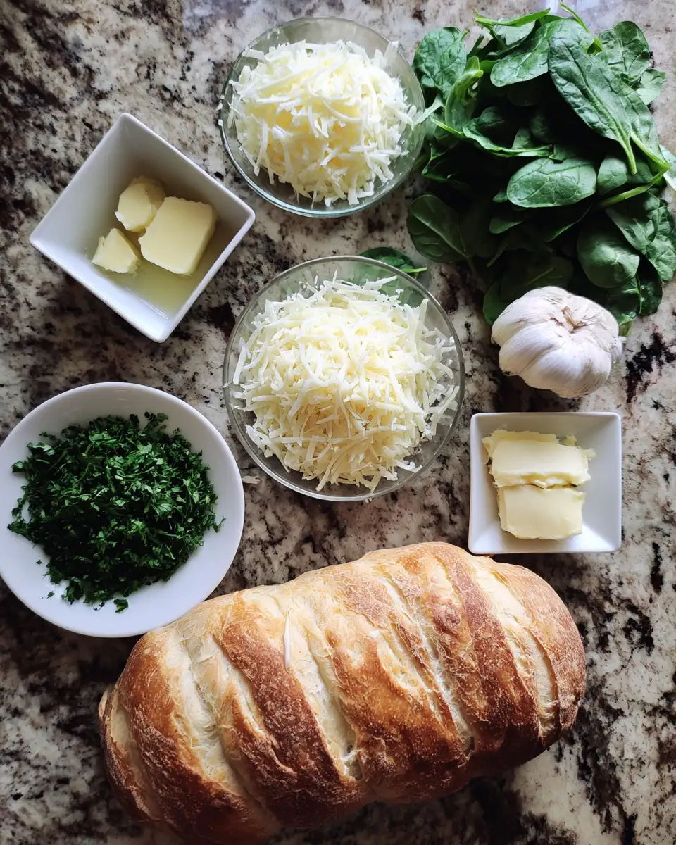 Irresistible Cheesy Spinach Garlic Pull Apart Bread Delight 4 Ingredients for Irresistible Cheesy Spinach Garlic Pull Apart Bread Delight