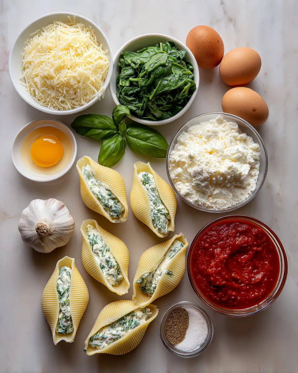Irresistible Cheesy Spinach Stuffed Shells That Will Make Your Taste Buds Dance 4 Ingredients for Irresistible Cheesy Spinach Stuffed Shells That Will Make Your Taste Buds Dance