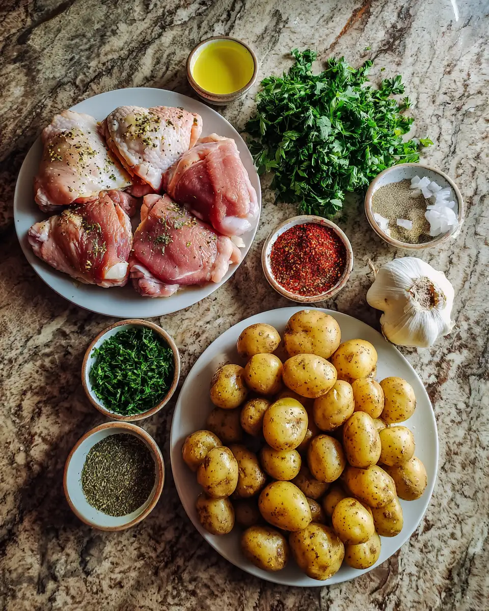 Ingredients for One-Pan Wonder: Savory Chicken and Potatoes Delight