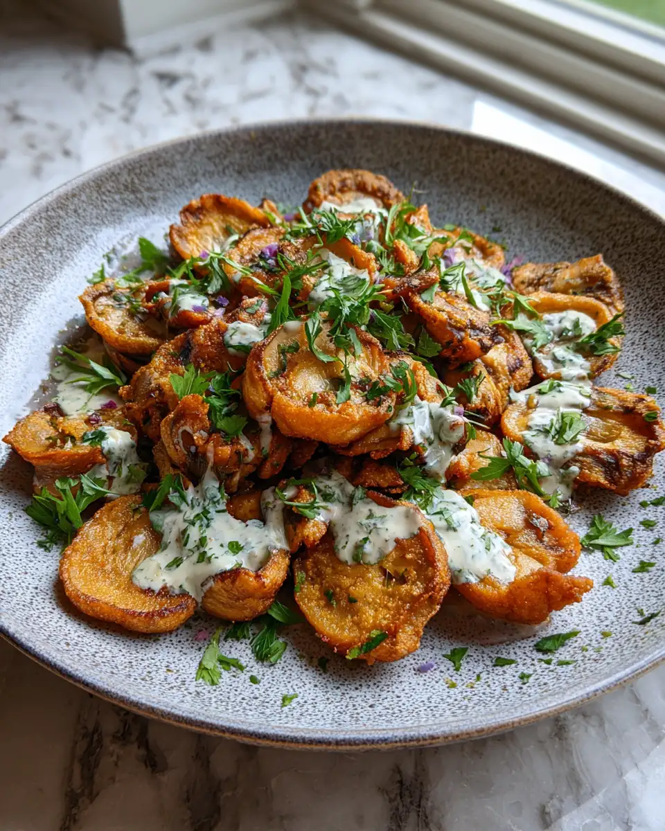 Final dish - Crispy Christmas Delight: Fried Sliced Mushrooms with Ranch
