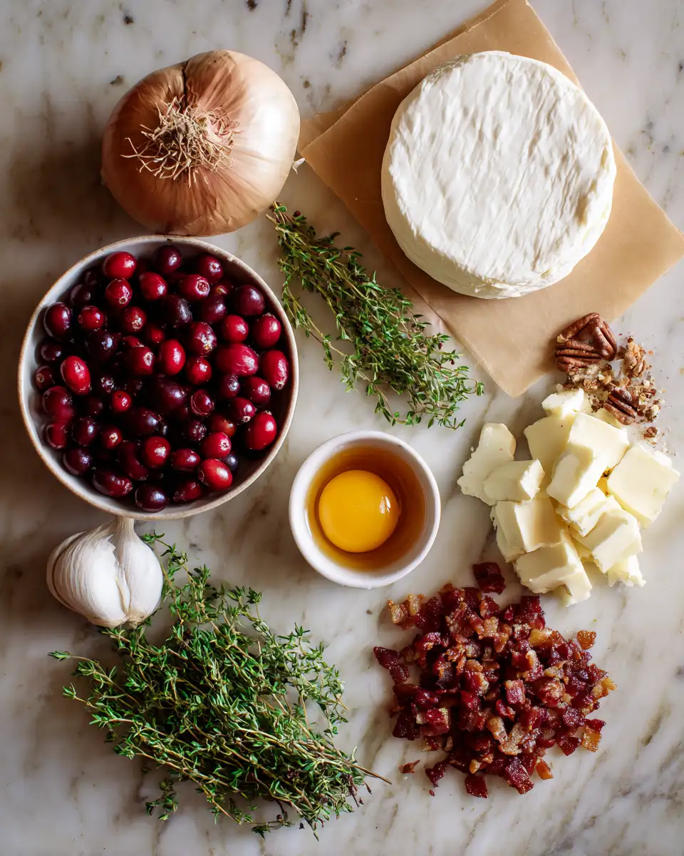 Ingredients for Irresistible Cranberry Brie Tart with Pancetta & Thyme for Your Next Gathering