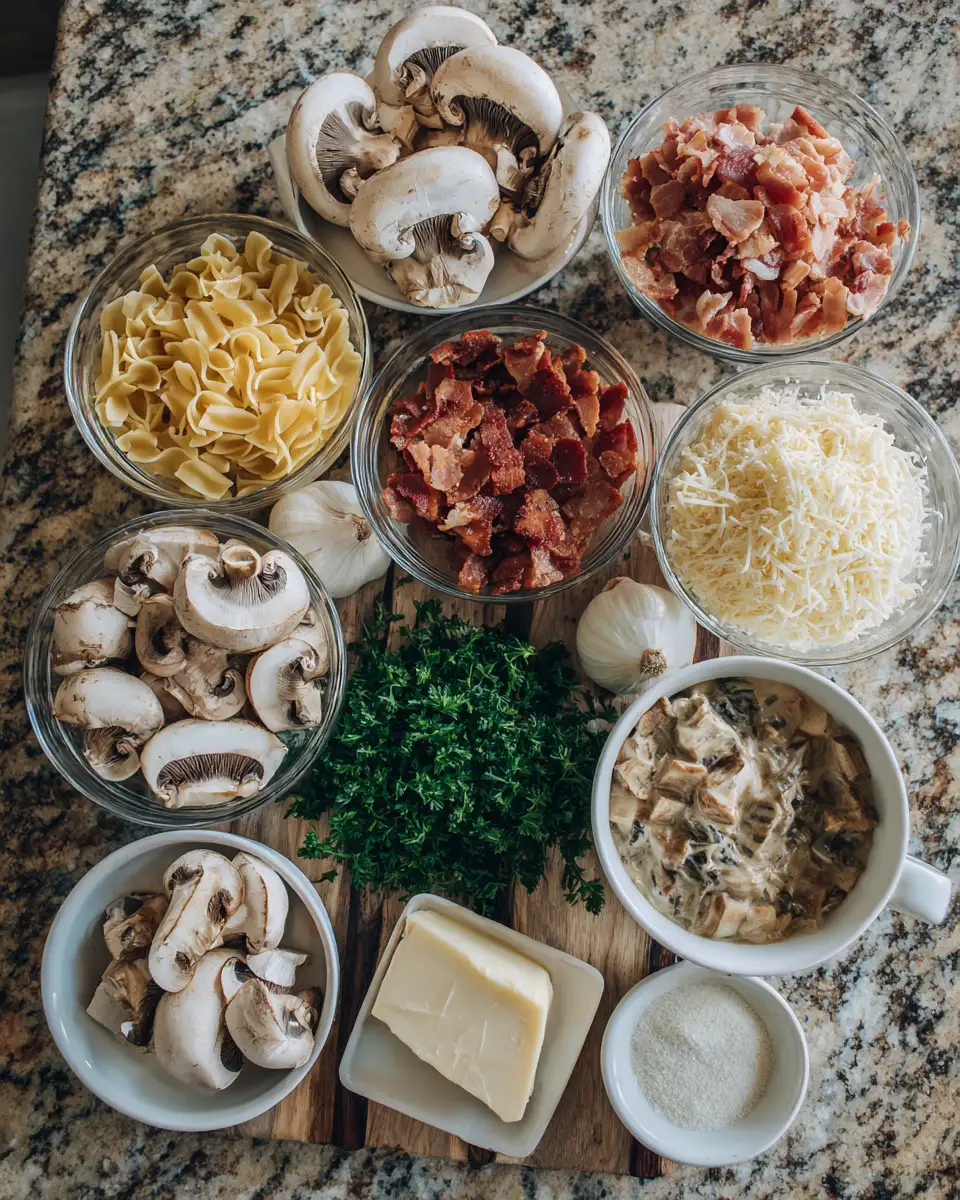 Ingredients for Indulge in Irresistible Comfort: Creamy Bacon Mushroom Pasta Delight