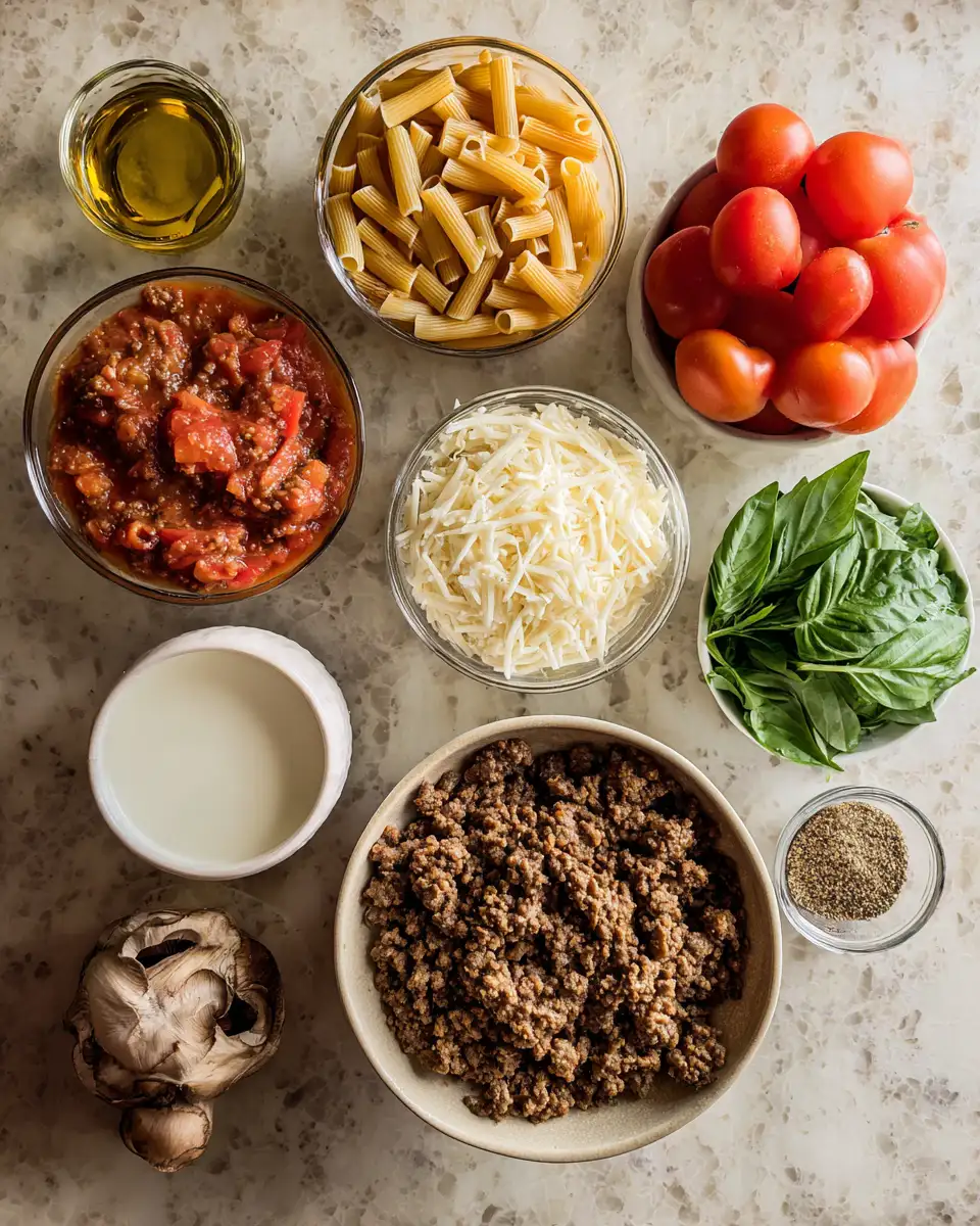 Ingredients for One-Pan Wonder: Indulge in Creamy Beef Pasta Skillet
