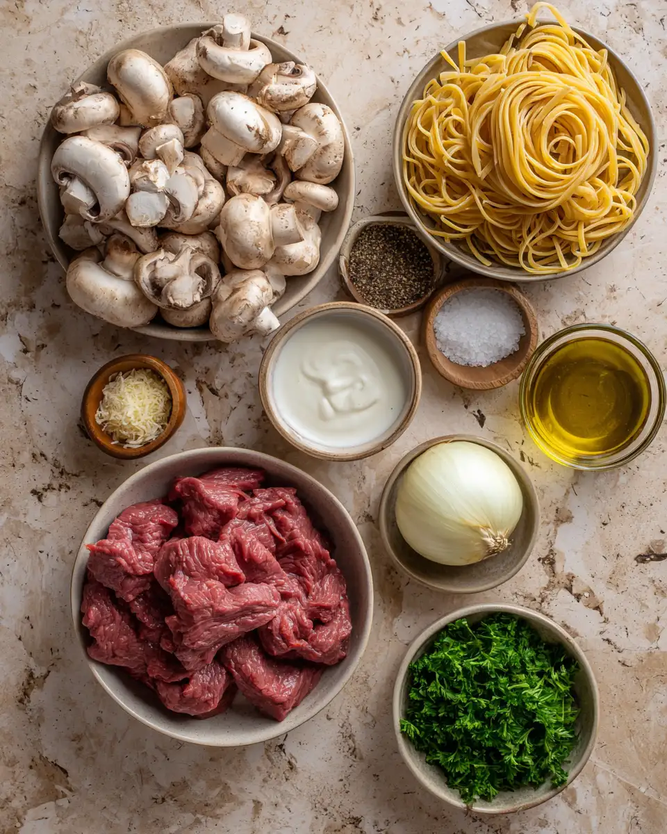 Ingredients for Indulge in the Ultimate Comfort: Creamy Beef Stroganoff Pasta Perfection