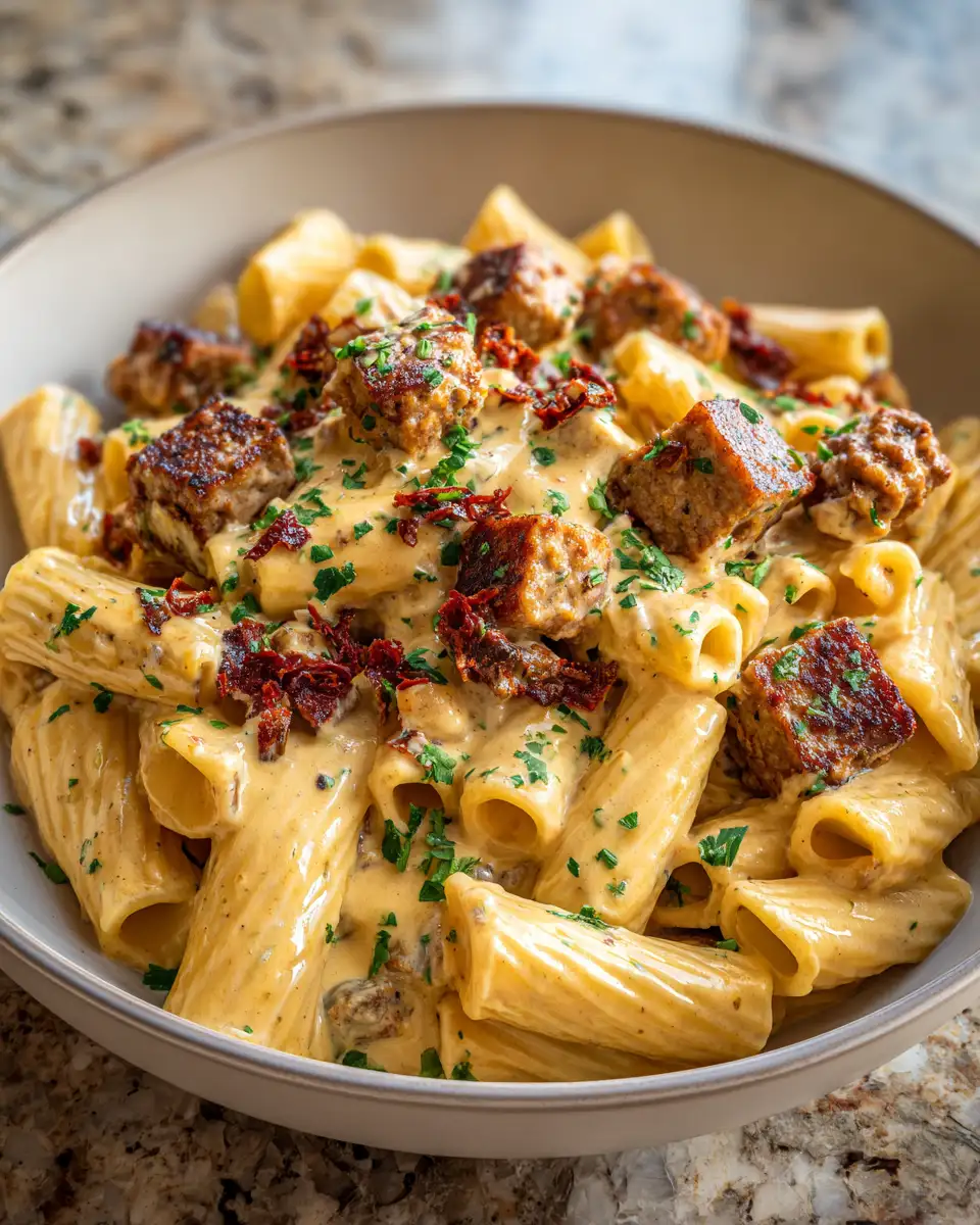 Indulge in the Ultimate Comfort: Creamy Cajun Sausage Rigatoni 6 Final dish - Indulge in the Ultimate Comfort: Creamy Cajun Sausage Rigatoni