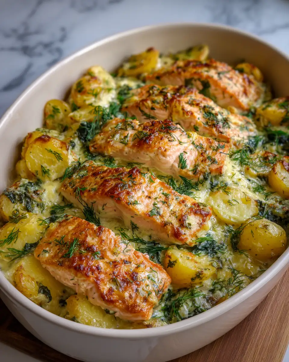 Final dish - Savor the Comfort: Creamy Dill Salmon Potato Bake Delight
