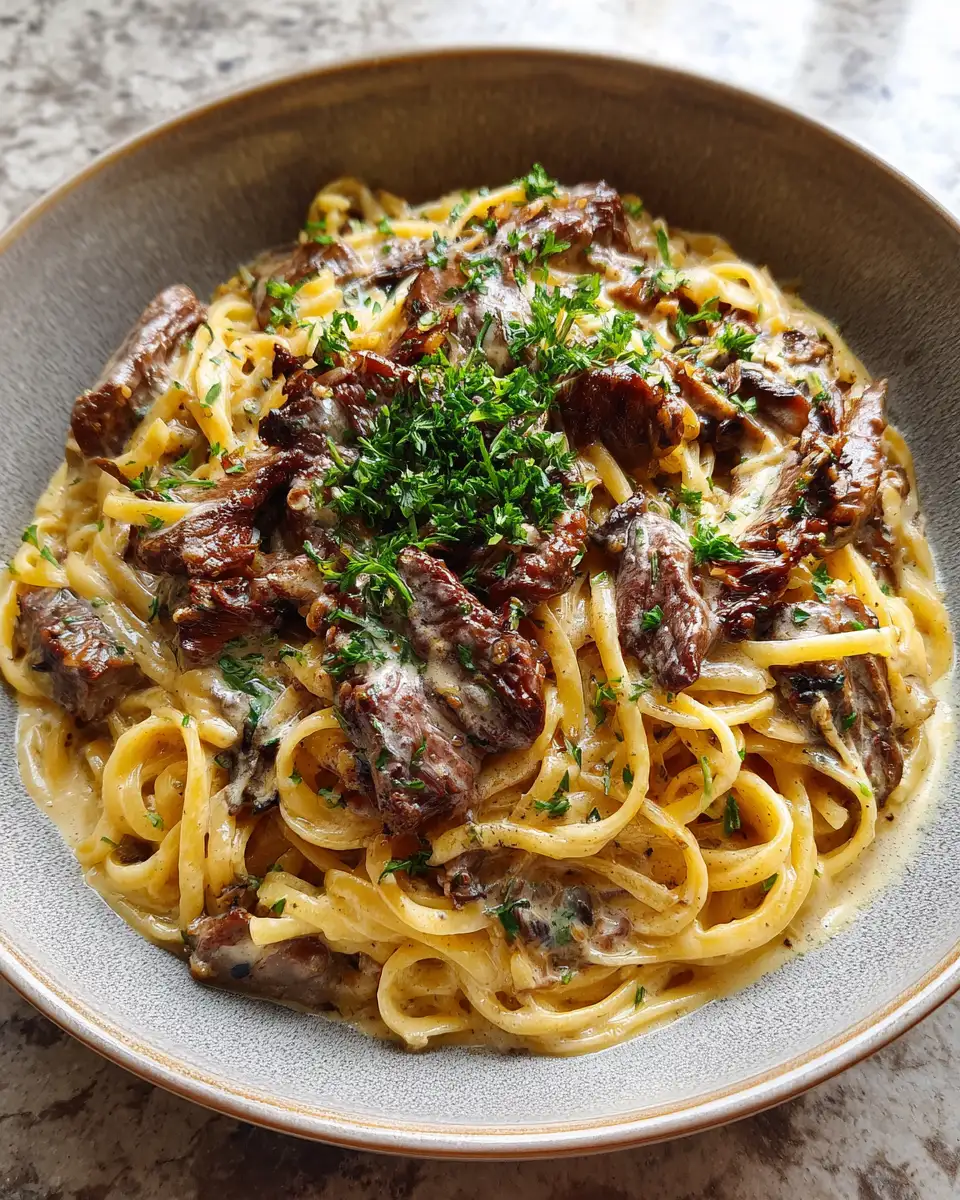 Final dish - Decadent Delights: Dive into Creamy Garlic Beef Pasta Bliss
