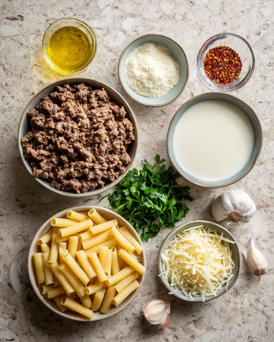 Ingredients for Decadent Delights: Dive into Creamy Garlic Beef Pasta Bliss