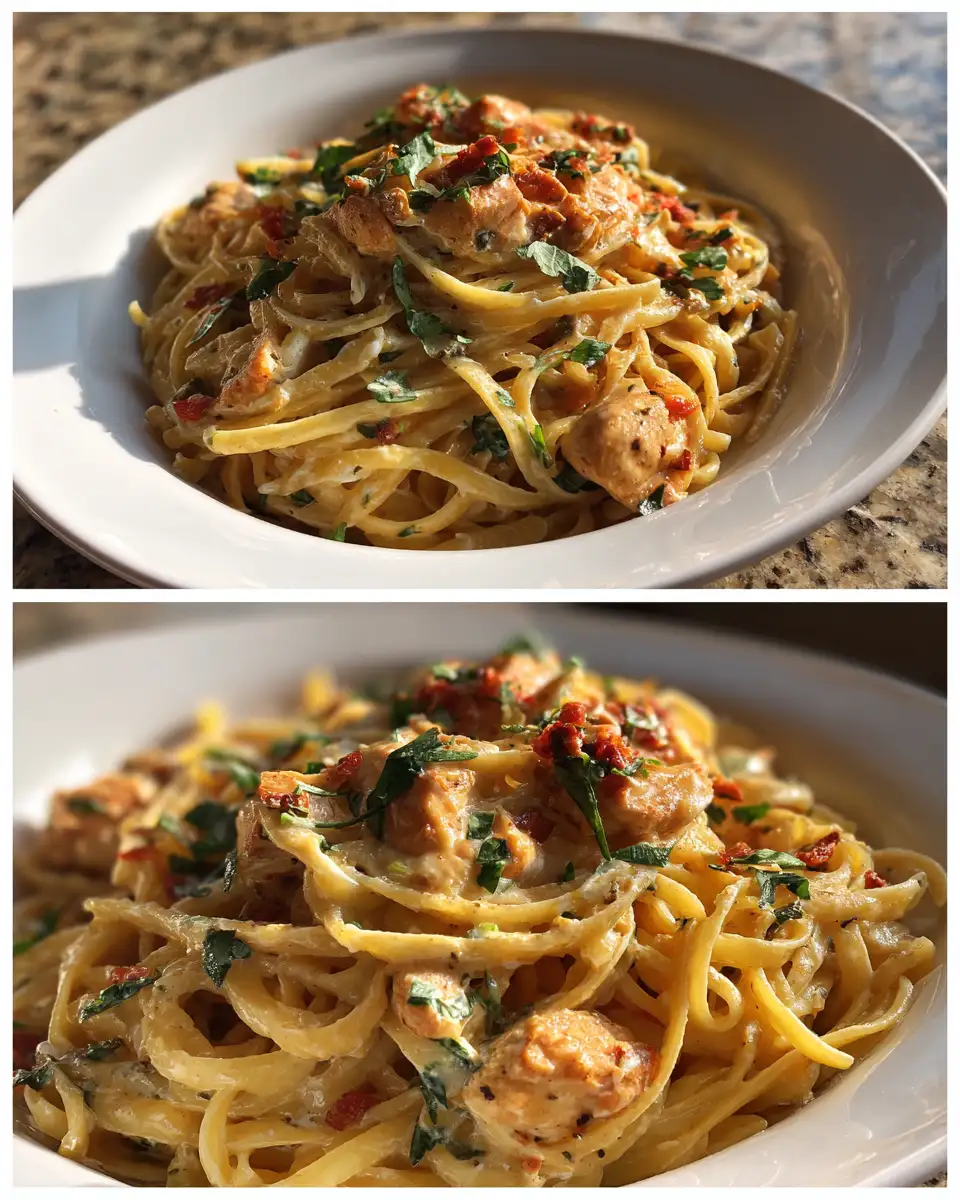 Final dish - Indulge in Irresistible Creamy Garlic Butter Chicken Pasta Delight