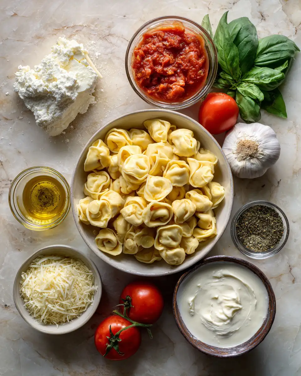 Savor the Comfort: Creamy Garlic Tomato Tortellini Delight 4 Ingredients for Savor the Comfort: Creamy Garlic Tomato Tortellini Delight