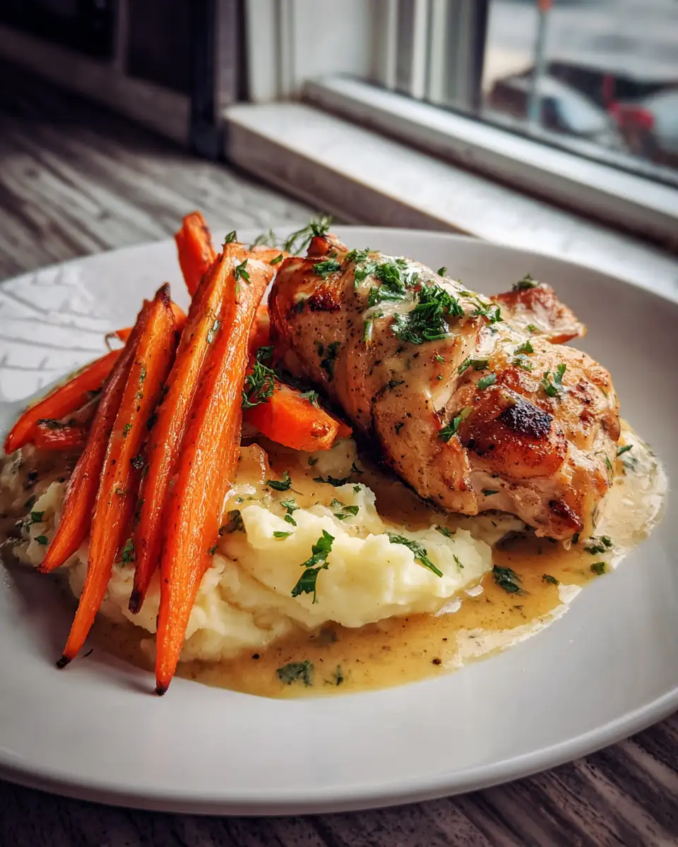Final dish - Savor the Flavor: Creamy Herb Chicken with Heavenly Mash & Honey-Glazed Carrots