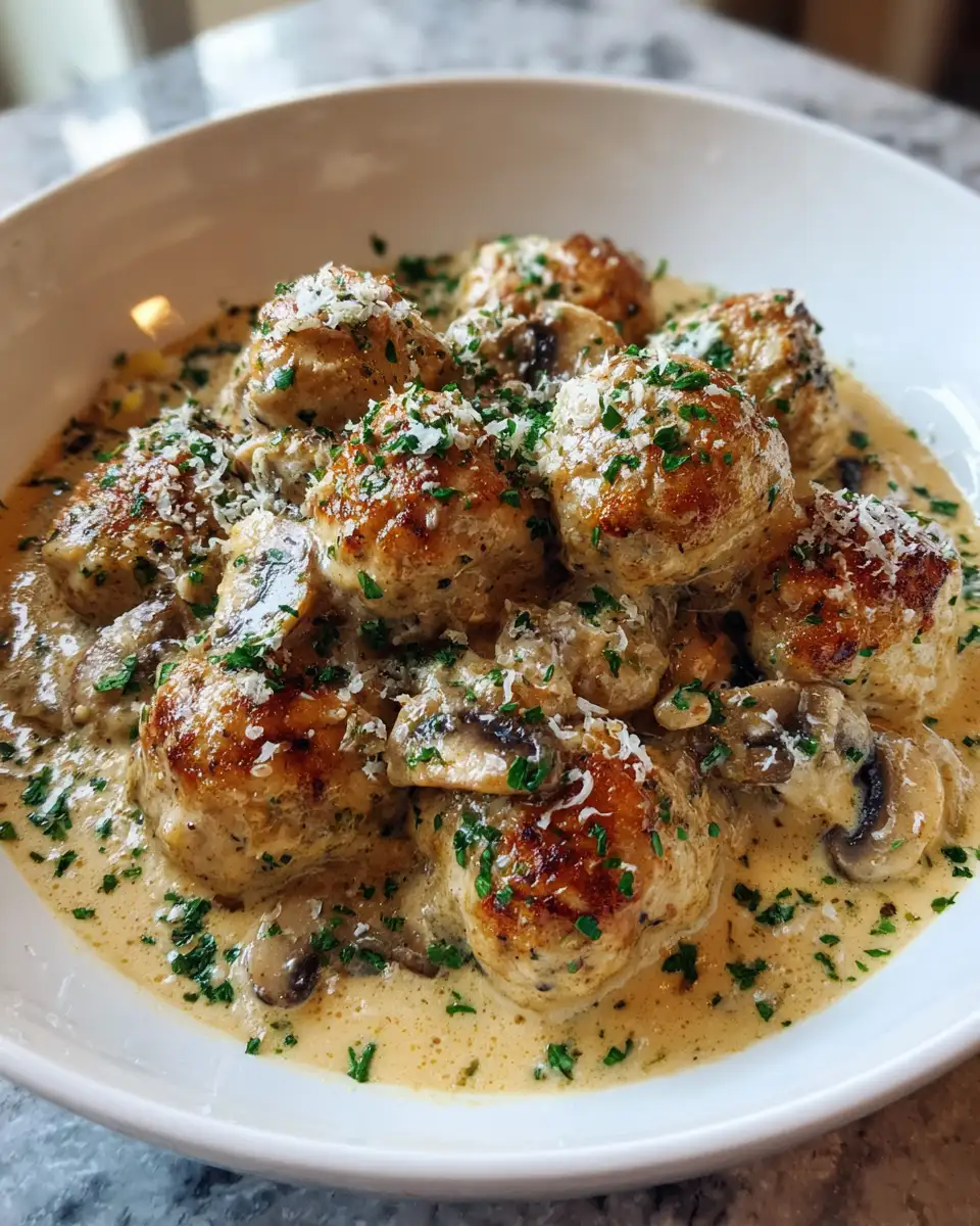 Final dish - Irresistibly Delicious: Creamy Mushroom Chicken Meatballs That Will Wow Your Taste Buds
