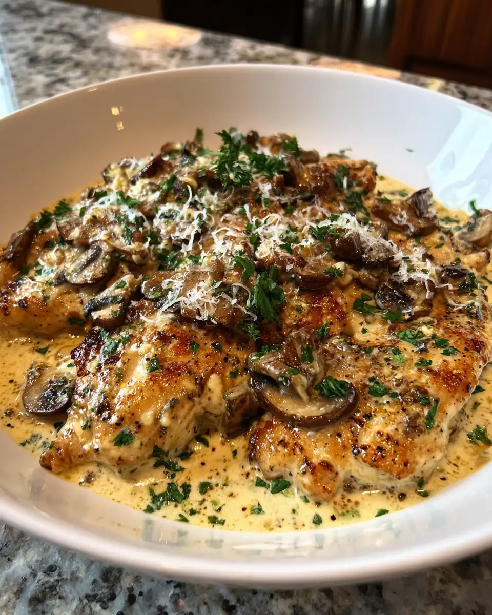Final dish - Indulge in Irresistible Creamy Parmesan Mushroom Chicken Tonight