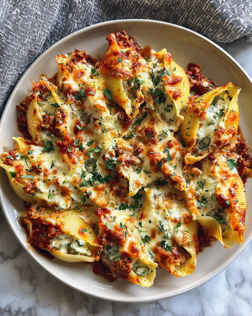 Final dish - Irresistibly Creamy Ricotta Beef Stuffed Shells Delight