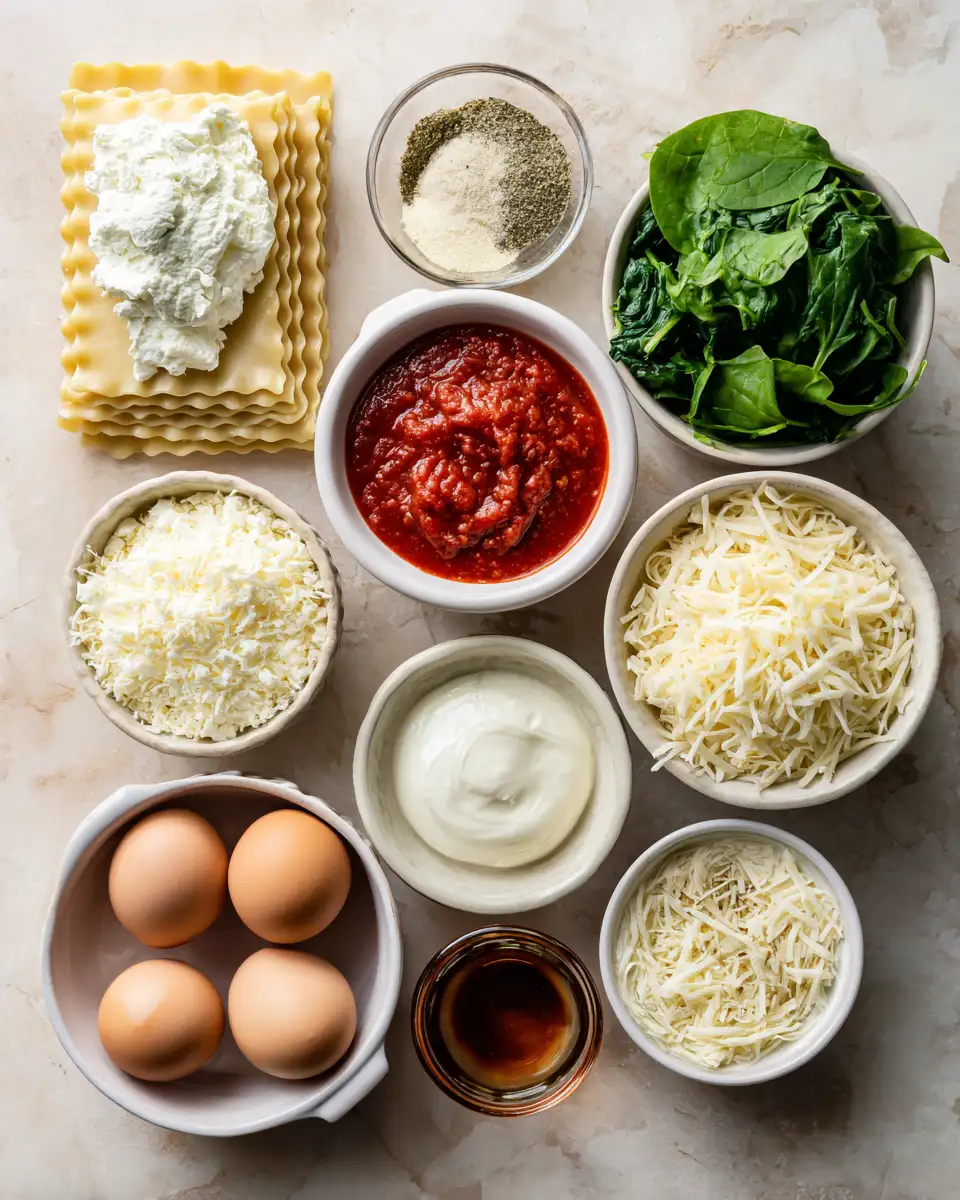 Ingredients for Layered Love: Indulge in Creamy Spinach Ricotta Lasagna