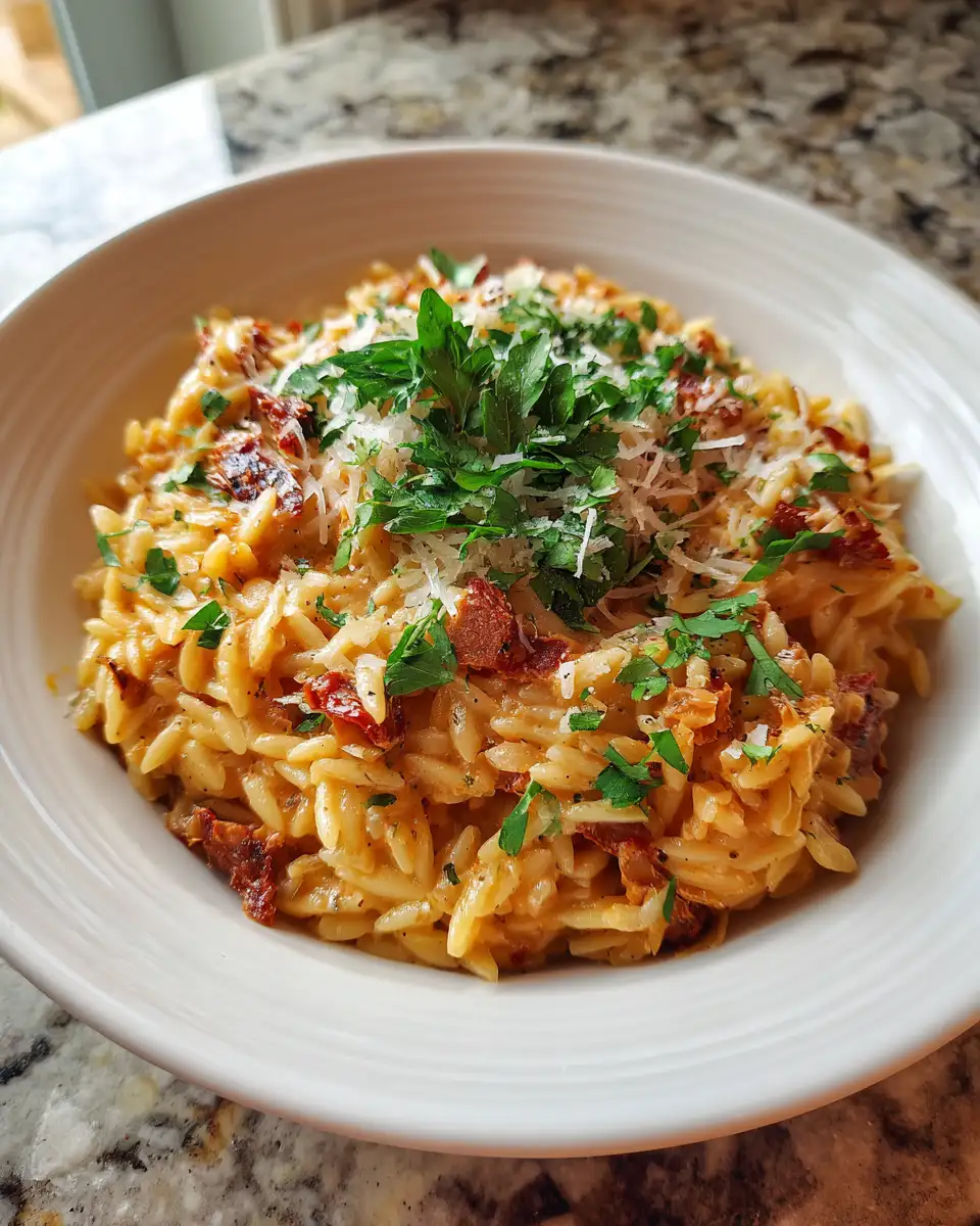 Final dish - Indulge in Comfort: Creamy Sun Dried Tomato Orzo Delight