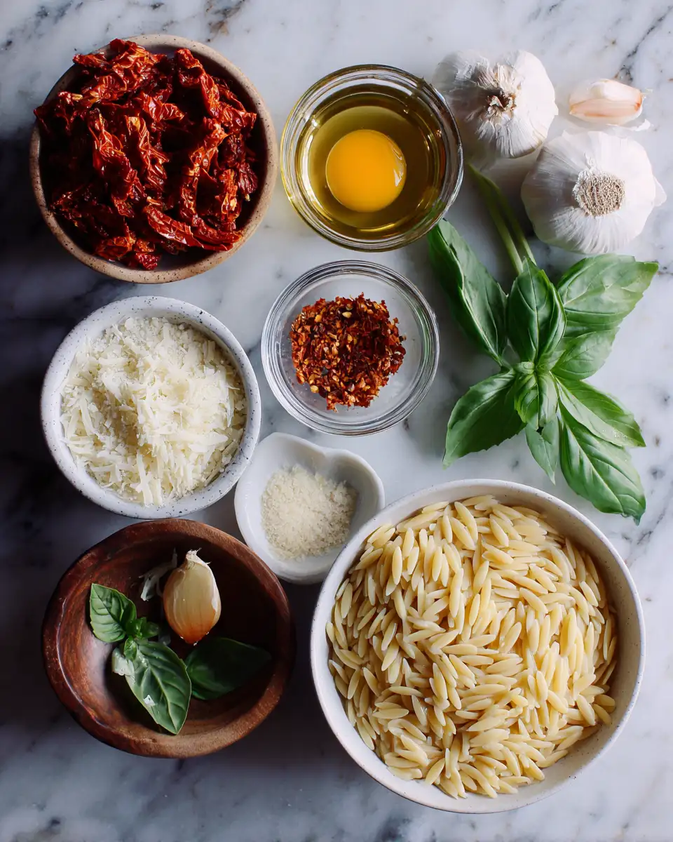 Ingredients for Indulge in Comfort: Creamy Sun Dried Tomato Orzo Delight