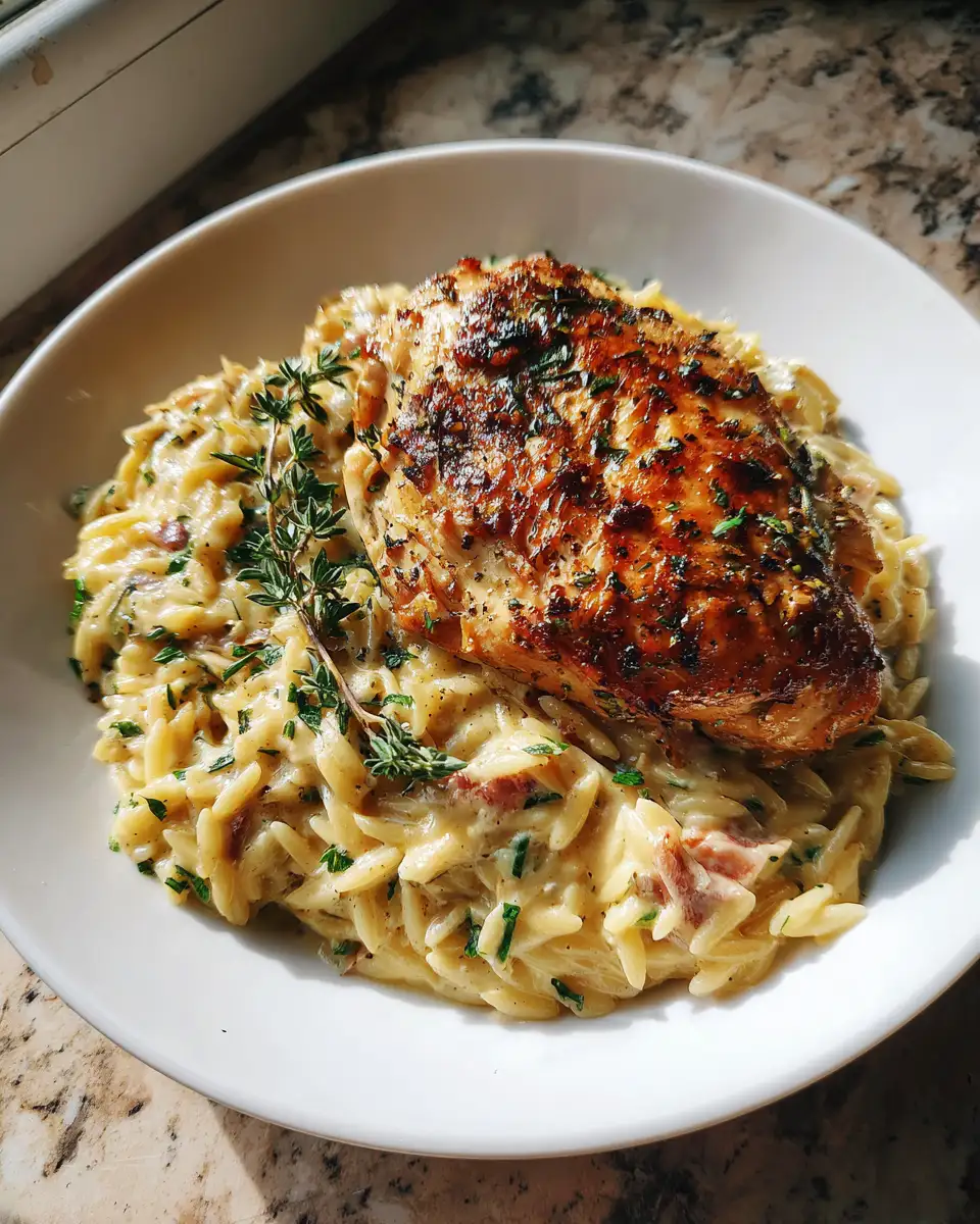 Final dish - Indulge in Blissful Flavors with Creamy Tuscan Chicken Orzo