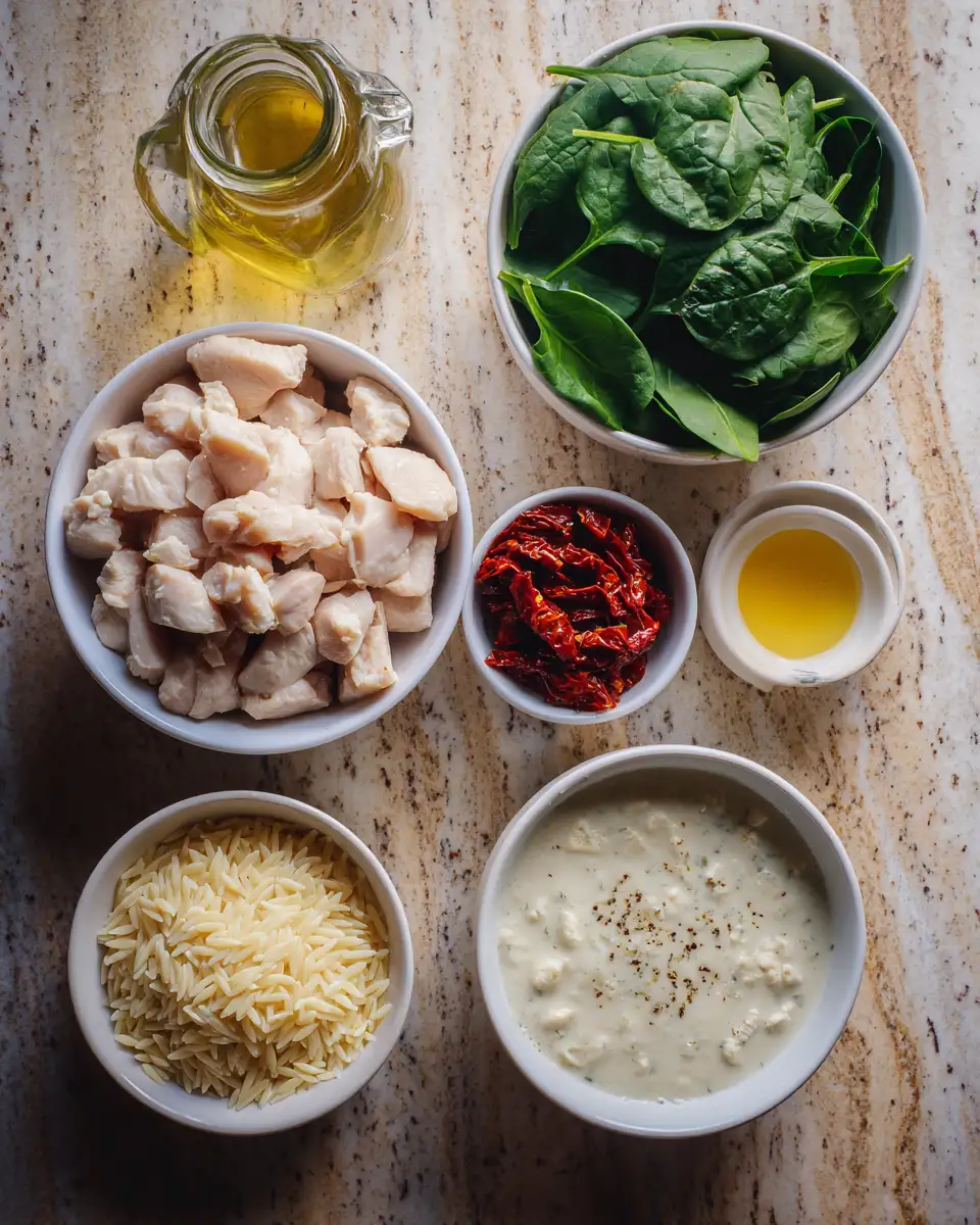 Ingredients for Indulge in Blissful Flavors with Creamy Tuscan Chicken Orzo